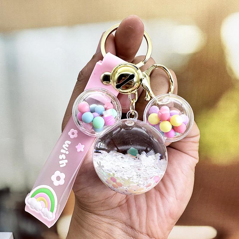Cartoon Mickey Head Candy Quicksand Keychain Women'S Exquisite Cute School Bag Pendant Couple Bag Keychain