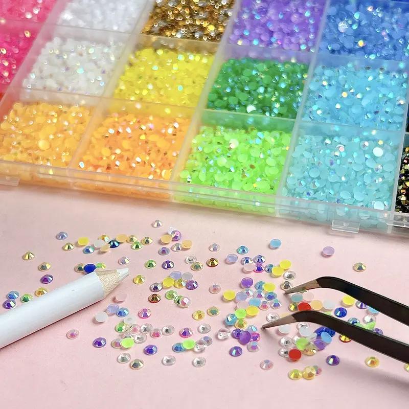 40Grids Round Resin Rhinestones Kit Color Glitter Gems DIY 3D Nail Art Decoration Accessories for Nail Design DIY Clothing