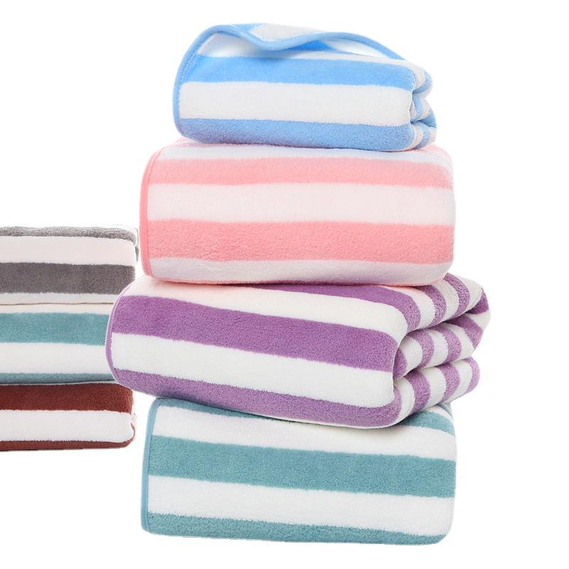 Coral Fleece Striped Bath Towel Set, Large & Thick, 70 x 140 cm, Absorbent Gift for Adults.