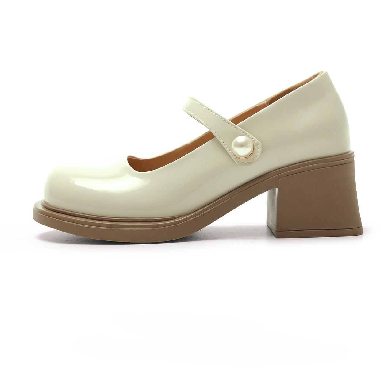 

Женские туфли Мэри Джейн на высоком каблуке с натуральным французским квадратным носком на массивном каблуке и жемчужной пряжкой 40 бежевый