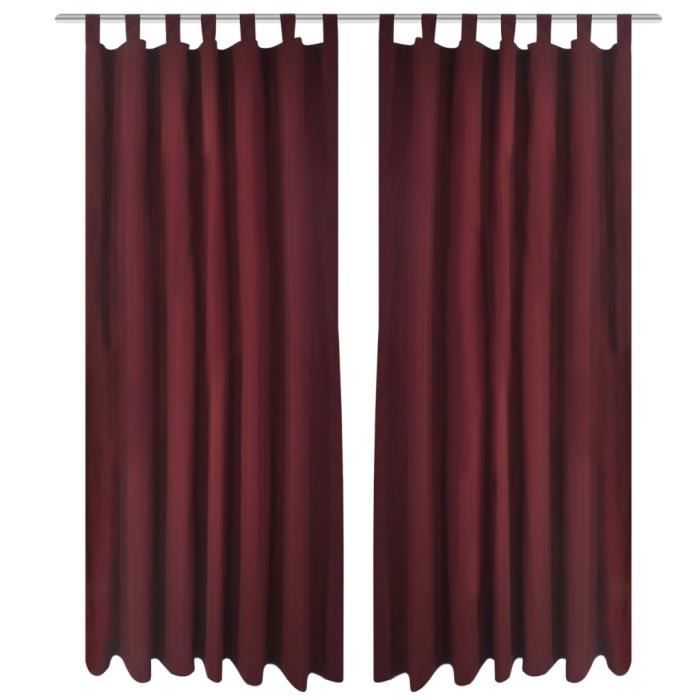2 Pcs Eyelet Curtain Micro Satin Burgundy 140 X 245 Cm