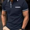 Camisa Polo de Verano Europea y Americana con Bolsillo de Botón Camisa Polo Deportiva para Hombre