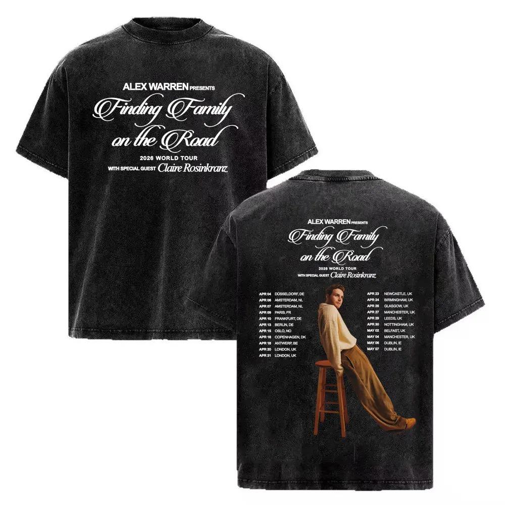 Alex Warren Finding Family On The Road Tour 2025 Vintage Washed Oversized T-Shirt Pop Music Concert Unisex Streetwear T-shirt