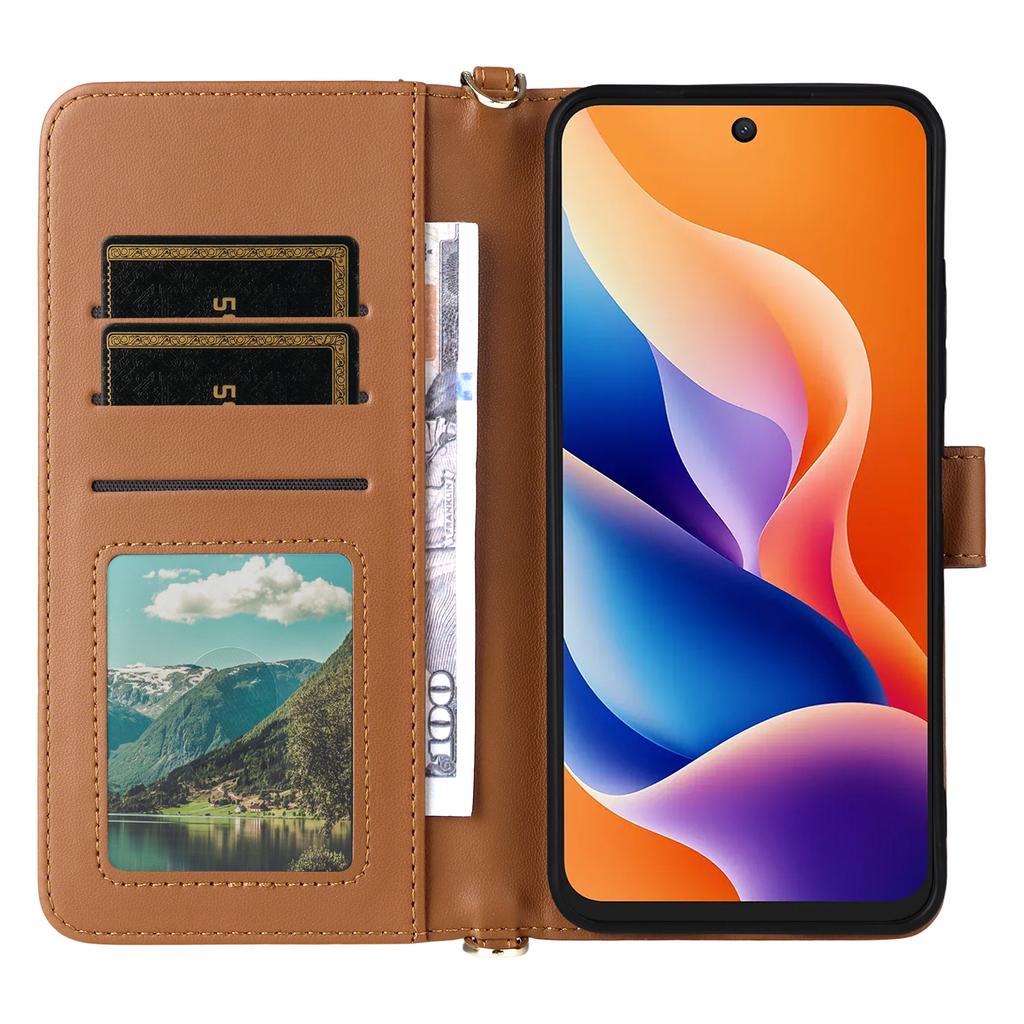 For TCL 605 4G/60 SE Case with Shoulder/Wrist Strap Leather Phone Cover Stand Wallet