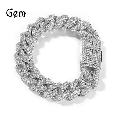 Bracelet Niche High-end Men's Box Buckle Copper Inlaid Zircon Silver 18mm Cuban Chain Bracelet.
