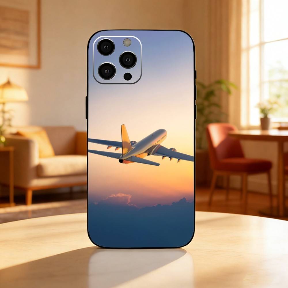 Airplane Plane Phone Case For iPhone 17 16 15 14 13 12 Max Plus Silicone Black Cover
