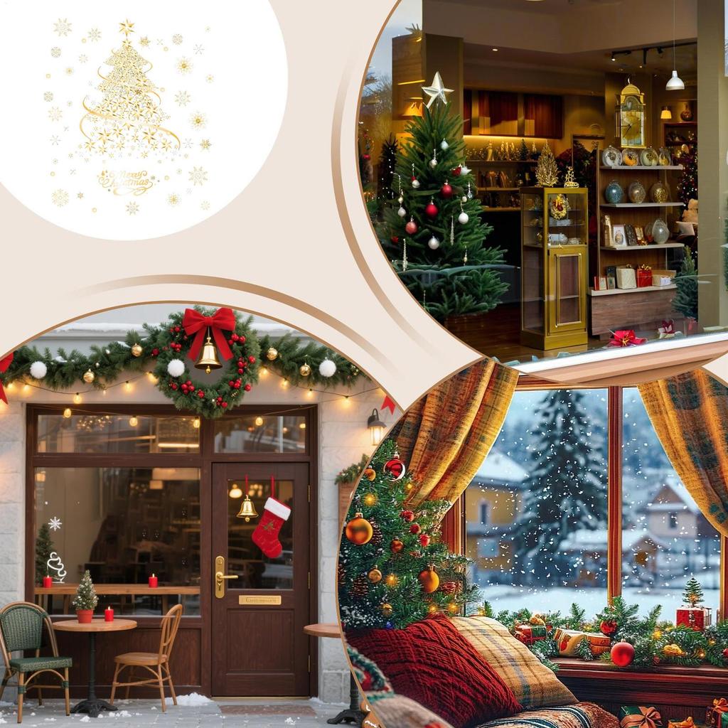Christmas Decals 2 Sheets Party Decals 13.7 X 19.6 Inch Static Christmas Tree Seasonal Window Clings For Home Party Glass Door