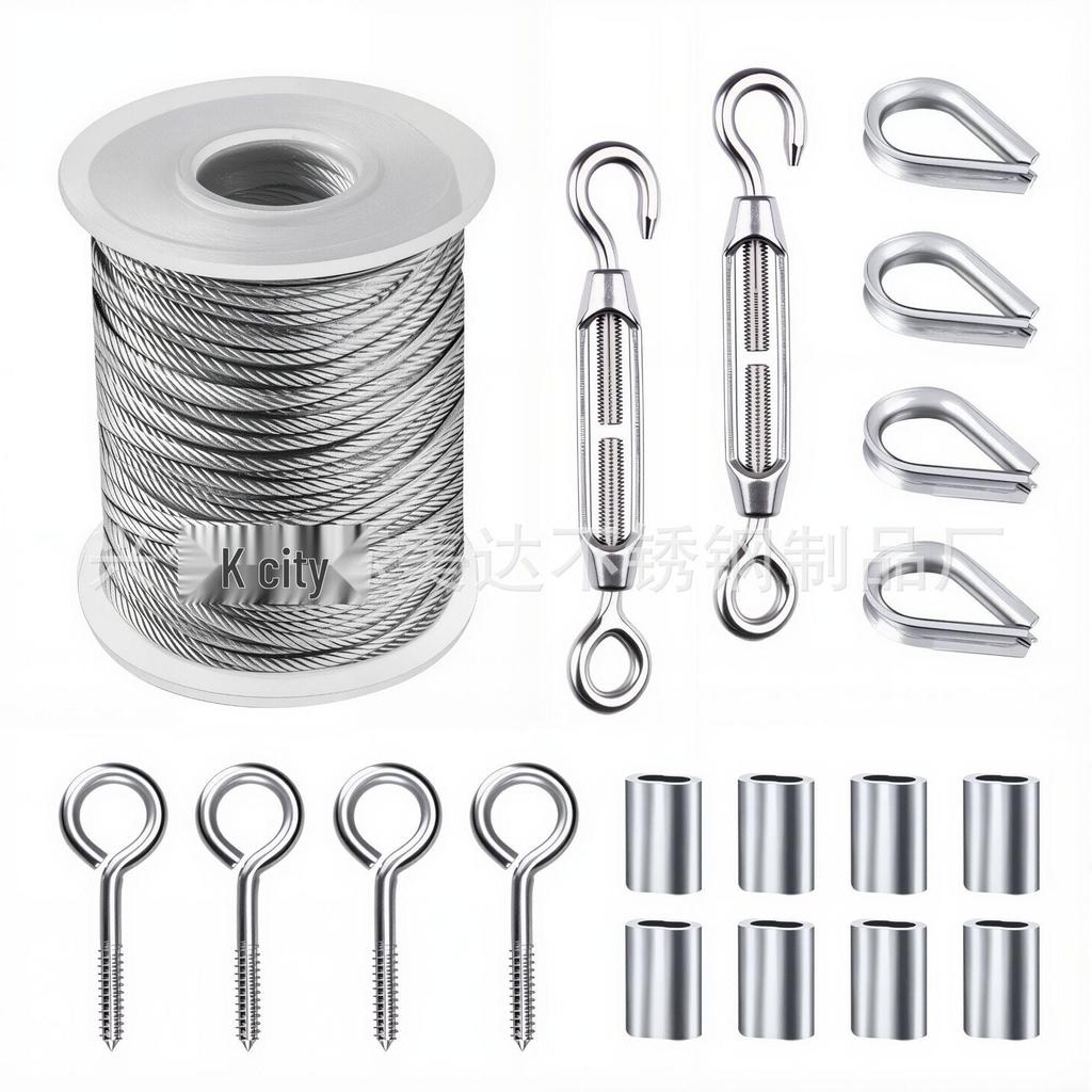 Beschriftbares 15m/50m Stahlseil mit Kunststoffummantelung Gartenseil Seilspanner-Kit - Tragfähiges Aufhängungsdrahtseil