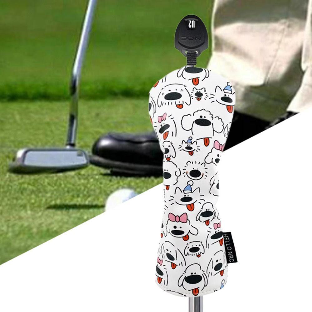 Cartoon Printed Golf Wood Headcover PU Leather Golf Club Protector Mallet Putter