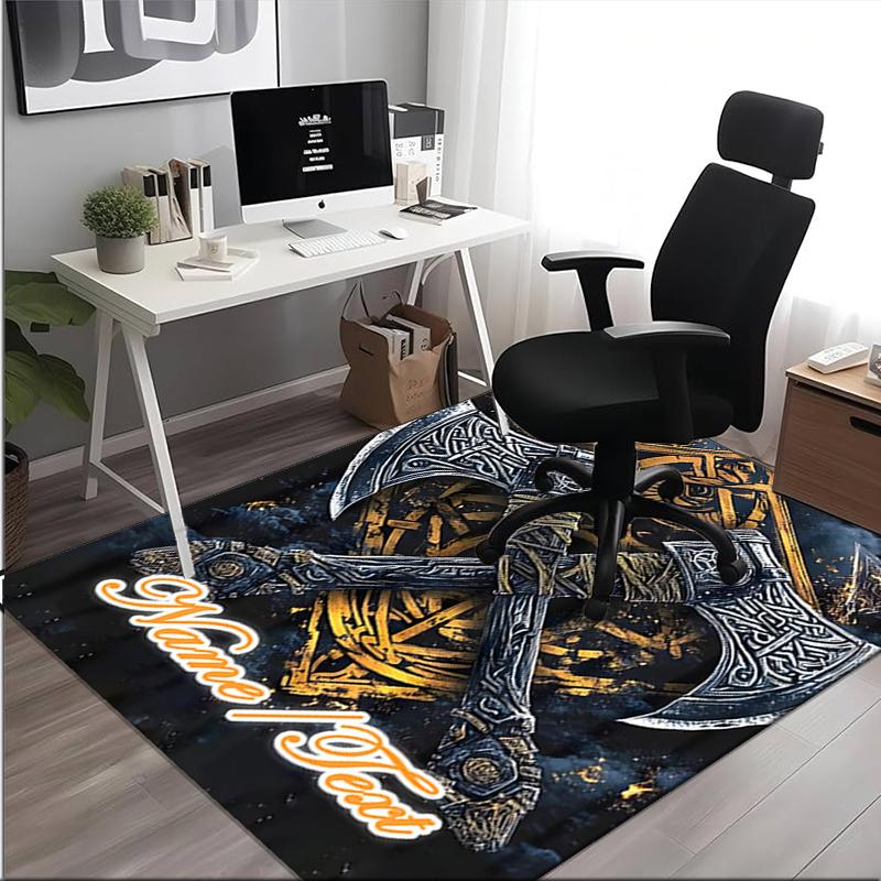 1PC Custom Name Axes Shield Theme Floor Mat Ideal for Living Room, Game Rooms, Office, Bedroom,Floor Mat Playful Design