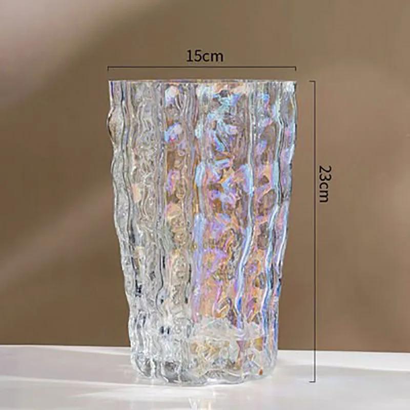 Relief Texture Glass Vase Creative Hydroponic Flower Pot Desk Decoration Artificial Flower Decorative Floral Arrangement Vases