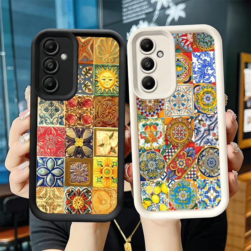 Phone Case for Samsung Galaxy A17 A16 A15 A14 A13 Italian Sicilian Style Floral Pattern A56 A36 A26 A55 A35 A25 A54 A34 A24 A53