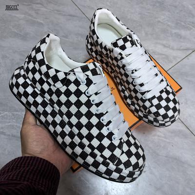 Modne luksusowe sneakersy z cyrkoniami męskie platformowe buty casualowe okrągły nosek sznurowane buty do chodzenia męskie kraciaste kryształowe designerskie sneakersy 8
