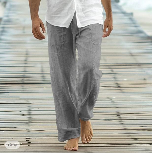 New autumn men's loose trousers casual pants front placket drawstring pocket straight legs comfortable soft beach fashion pants