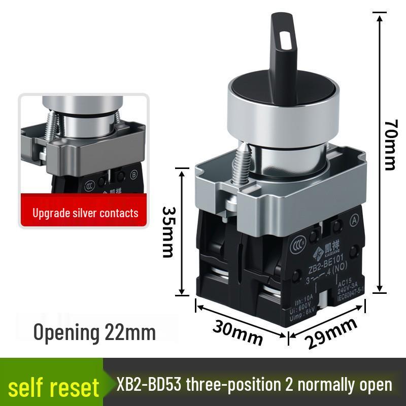 XB2-BD21 BD25 BD33 Two/Three-Speed Selector Switch, Short/Long Handle, 22mm