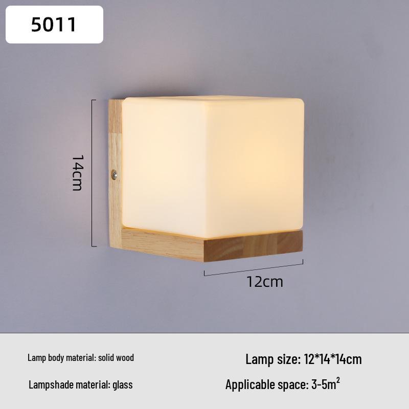 Solid Wood Glass Wall Lamp for Bedroom, Living Room, or Study - Chinese Art and European Style