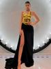 European-American One-Shoulder Black Leather Two-Piece Dress with Slit - Sexy Lace-Up Backless Evening Gown