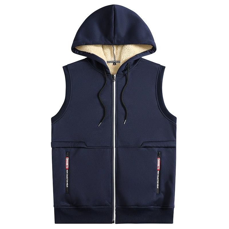 Podzim Zima Pánská Vesta s kapucí z jehněčí vlny Pánské Vysoce kvalitní vesty Značková fleecová teplá vesta Kabáty Pánská zesílená vesta Pánská
