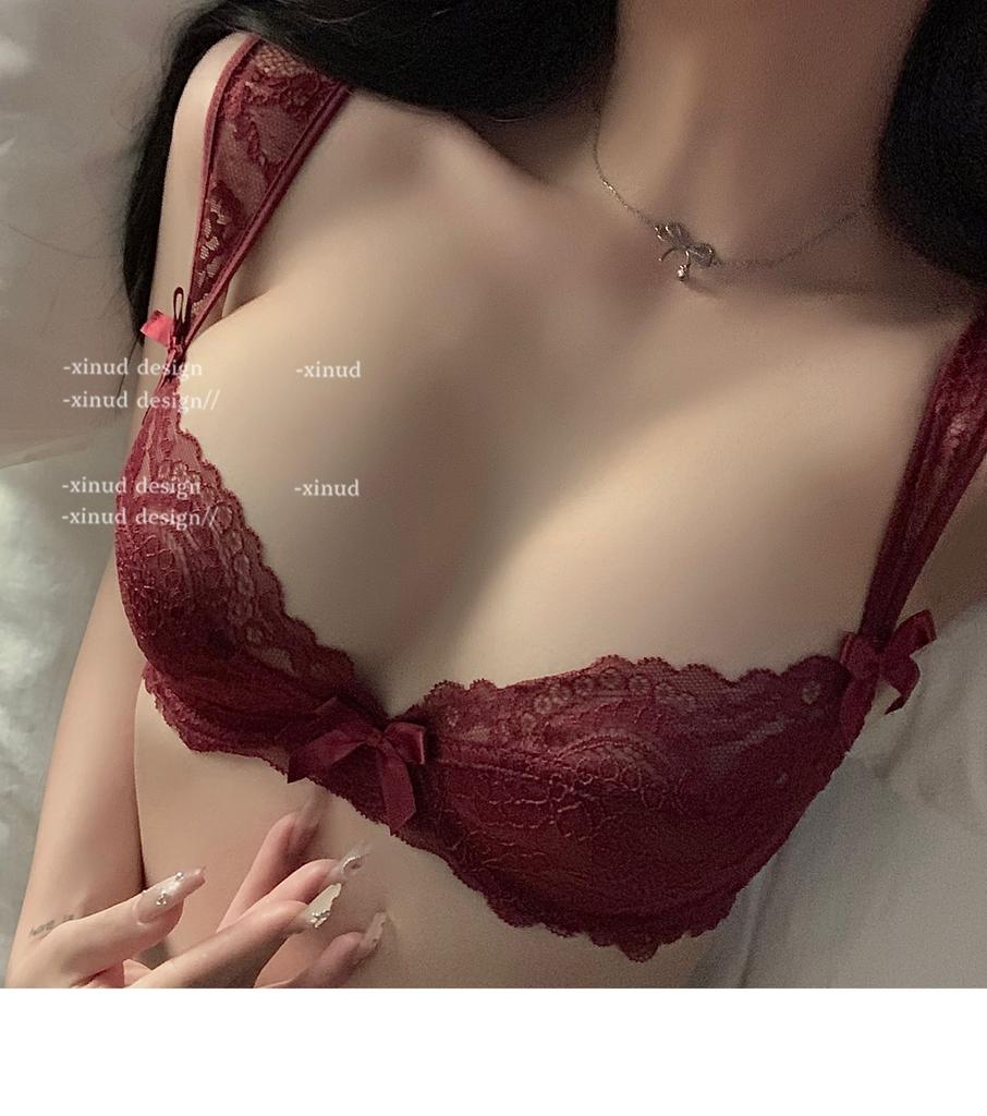 Ladies Summer Ultra Thin Sexy Lace Gathers Big Bosom Show Small Comfortable Breathable Underwear