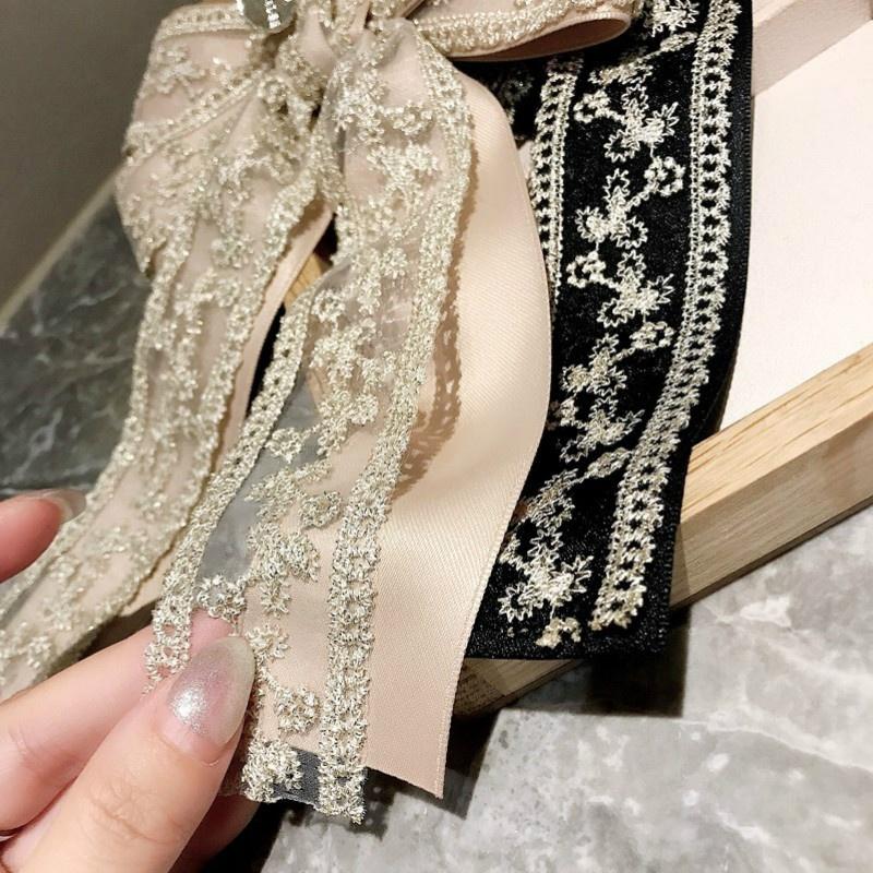 2 In 1 Women Vintage Big Bow Brooch Hairpin Lace Embroidery Necktie