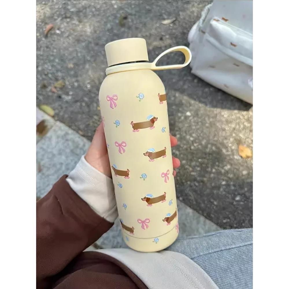 Kawaii Puppy Coffee Tumbler Stainless Steel Thermos Bottle Cup Cute Korean Travel Insulated Flask Thermal Water Bottle 500ml