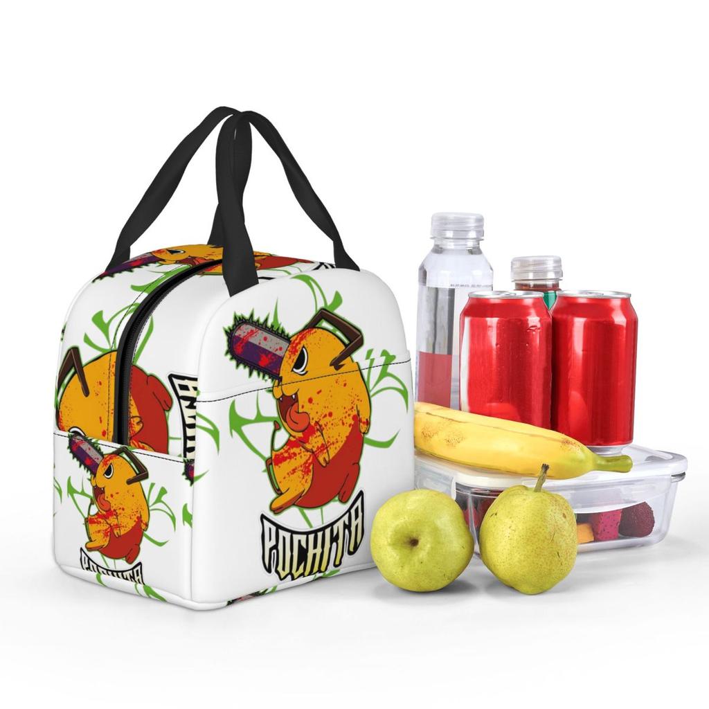 Pochita Ramen Chainsaw Man Anime Insulated Lunch Bag for Women Children Portable Food Boxes Thermal Lunch Box Tote