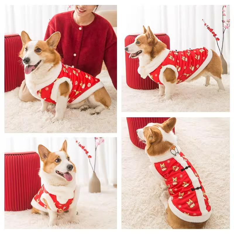 

Одежда для собаки корги Новогодний шарф с полной печатью бархатный на две лапы одежда Тан хлопковая одежда с наполнителем такса средняя собака одежда для питомца 2XL (recommended weight 25-15 kg)