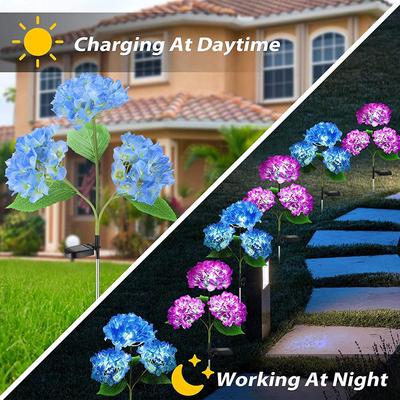 Lămpi solare cu LED-uri de flori de hortensie, lămpi de gazon pentru grădină și petice pentru decorarea casei de țară
