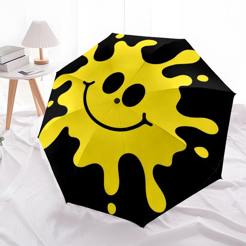 1pc smiley sun Automatic Folding Umbrella, Heavy Duty 8 Rib Iron Frame,  Suitable for Travel, Daily Use, Birthday, Decor Gift  54