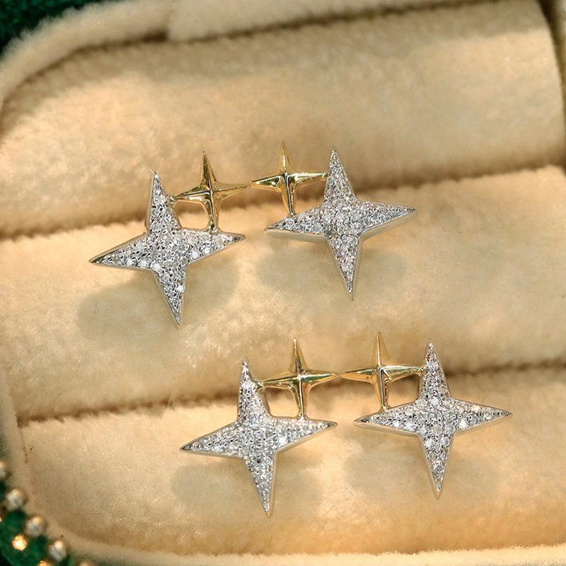 European and American Minimalist Sparkling Earrings Exquisite and Compact Star Shaped Zircon Daily Leisure Commuting Accessories