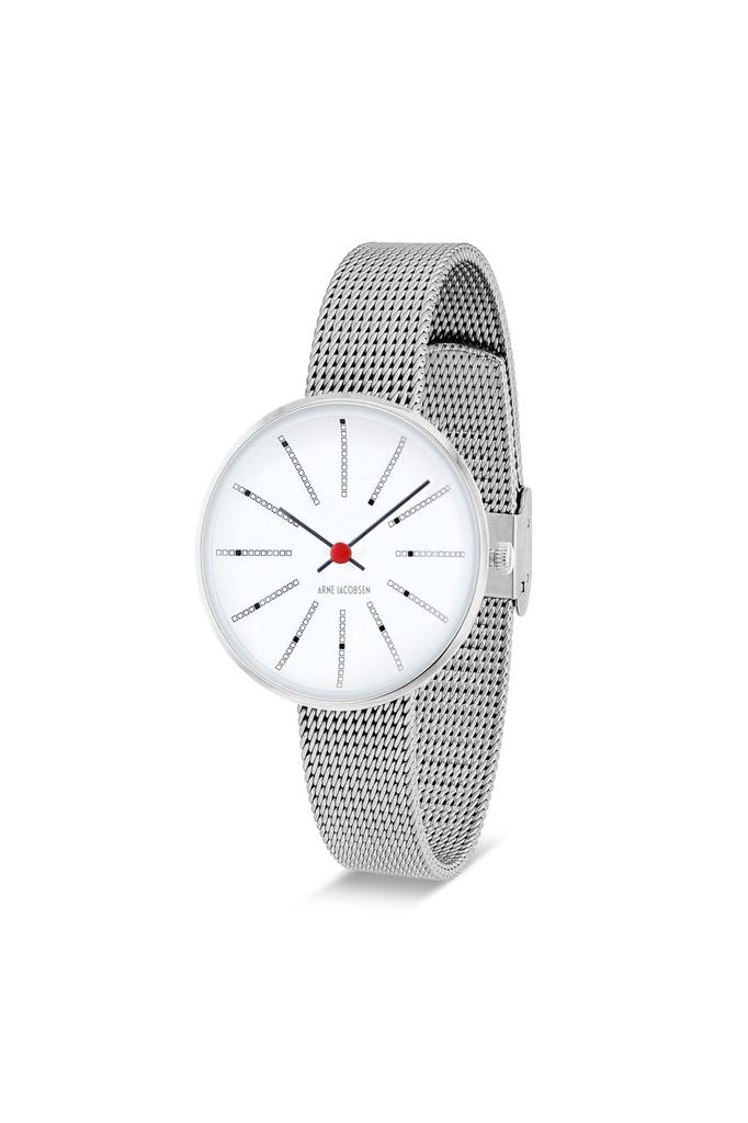 ARNE JACOBSEN BANKERS 53100-1408 Watch, 30mm, Nordic Design, Water Resistant (Quiet Design with No Second Hand), White with Silver Mesh Strap