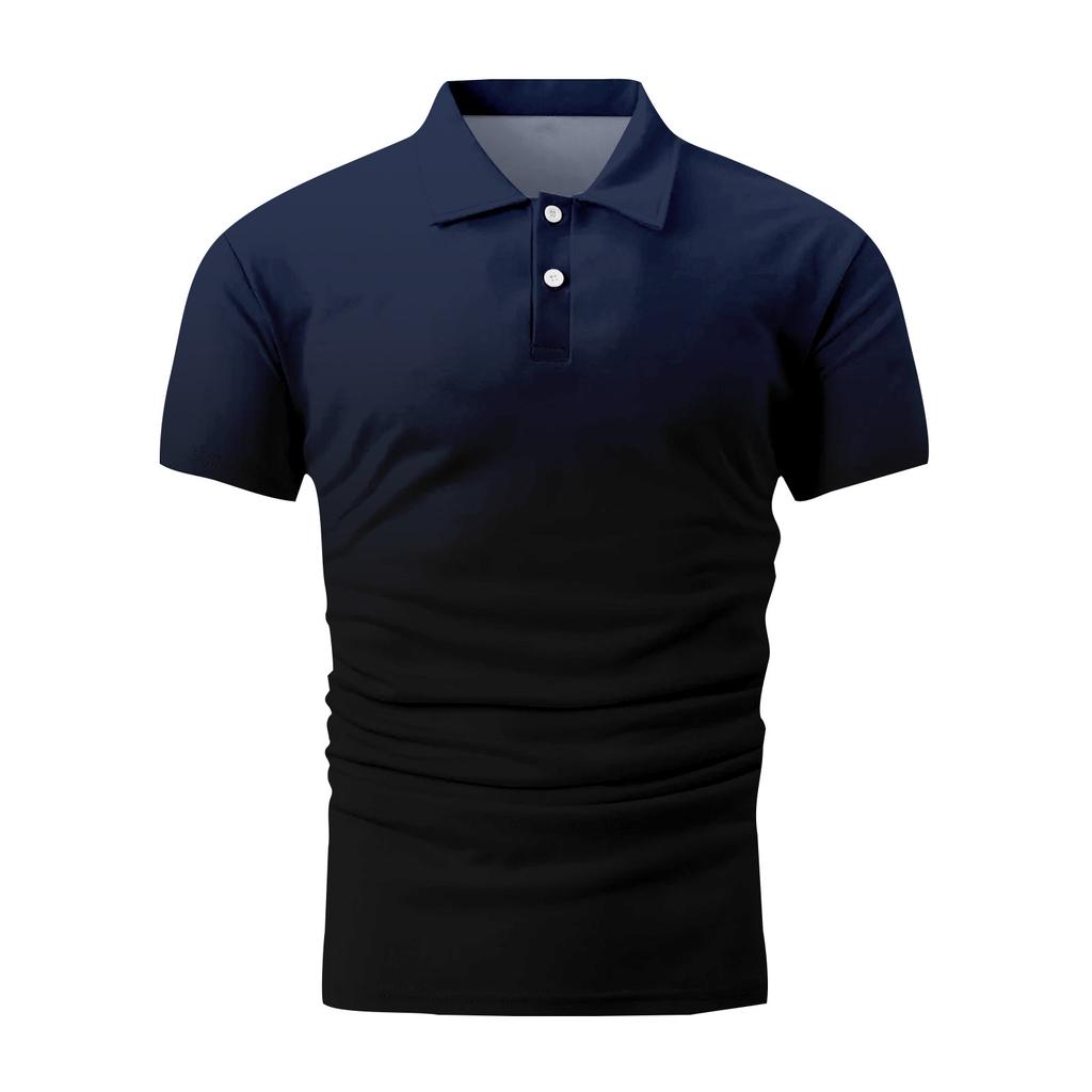 Gradient Color Summer Short Sleeved Lapel Button Men's Casual Top