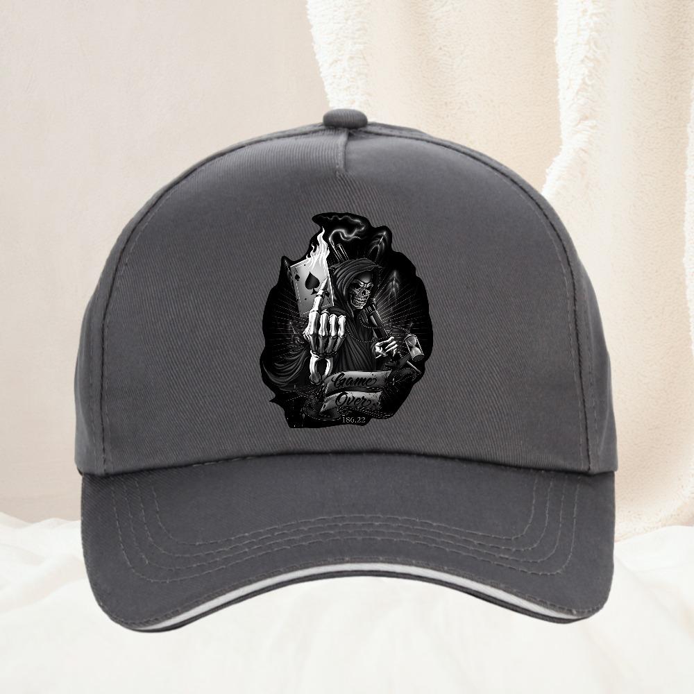 Creative Game Over Skull Spades A Playing Printing Baseball Cap Women Unisex Casual Sunhat Adjustable Trucker Hat