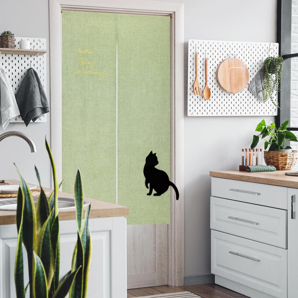 Stylish Noren Curtain, Room Divider, Privacy Curtain, Solid Color, Muji, Black Cat, Kitty Appliqué, Natural, Appli-Cat, 85x150cm