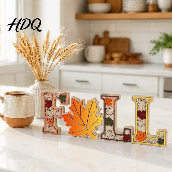 Wooden Fall Signs for Home 4Pcs/Set Tabletop Signs Autumn Maple Leaf Letter Decorations Thanksgiving Gifts