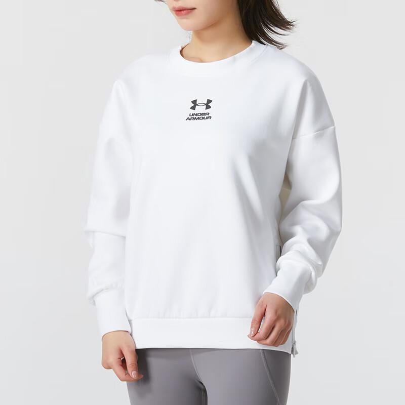 Under Armour Letter Print Training Comfortable Loose Long Sleeve Sweatshirt Women sweatshirt White 1374465-100
