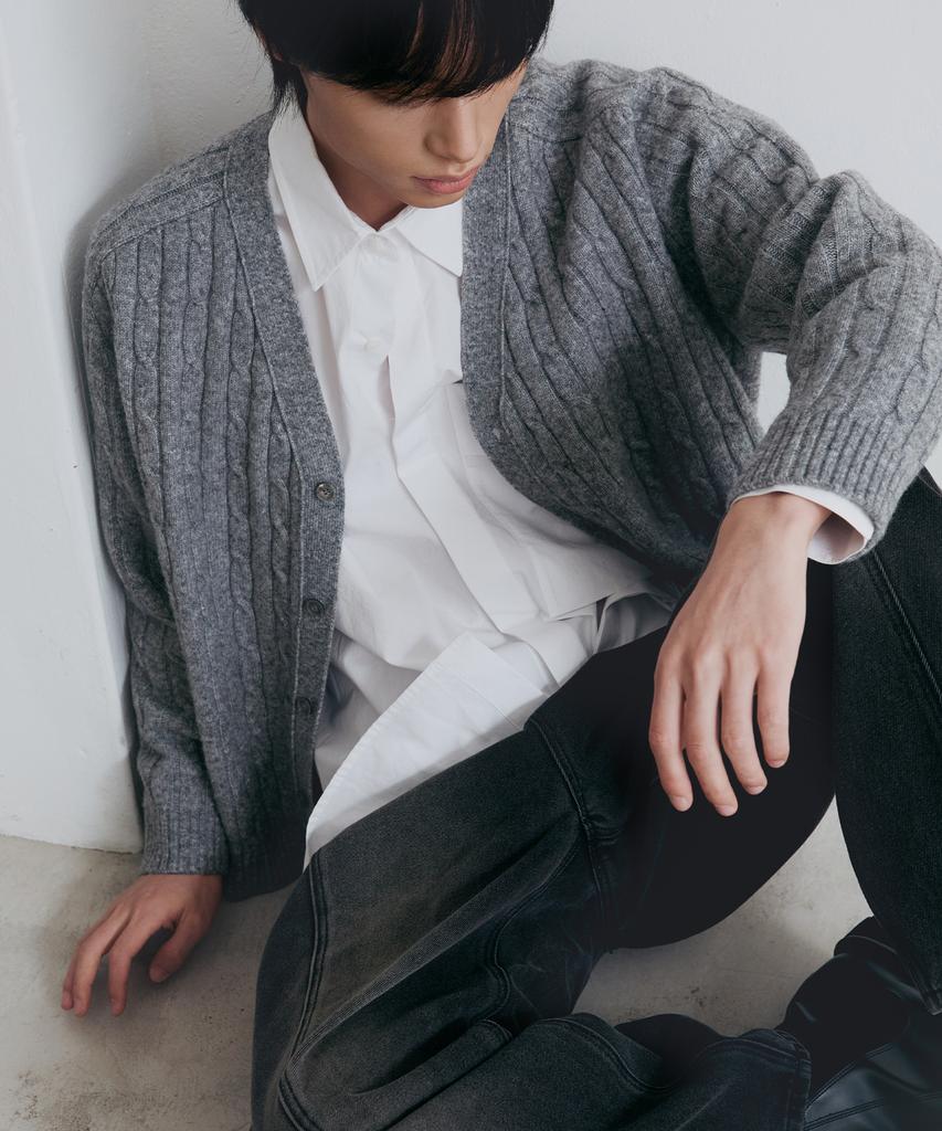 Nodu Cable Saddle Crop Cardigan [Gray]