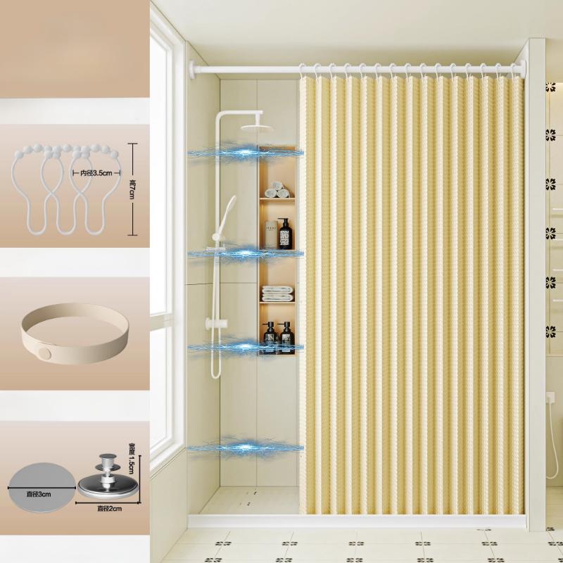 Bathroom Folding Shower Curtain Without Punching Invisible Tarp Toilet Partition Bath Shower Dry and Wet Separation No Rod