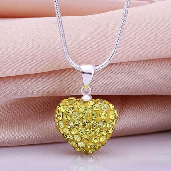 Women Rhinestone Inlaid Necklace Pendant Alloy Love Heart Chain Necklace Jewelry for Party