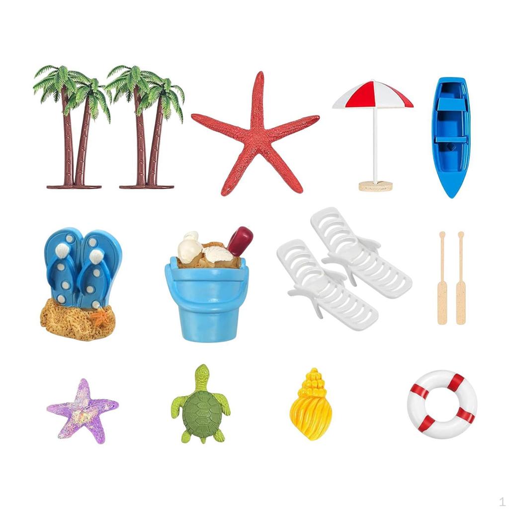 15Pcs Summer Beach Cake Toppers Toys Decor Versatile Ornament Decorative Tropical Hawaiian