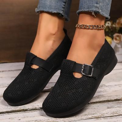 2024 New High Quality Women's Shoes Fashionable Round Toe Solid Color Buckle Mesh Breathable Slip-on Women's Flat Shoes