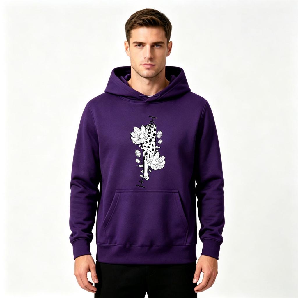 Men's Cow Print Daisy Floral Graphic Pullover Hoodie Casual Long Sleeve Hooded Sweatshirt