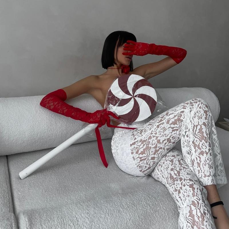 Dámské letní kalhoty z gázy po celé délce rovné elastické s vysokým pasem dámské nové sexy slim dlouhé kalhoty ležérní krajkové prolamované kalhoty