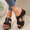 Large Size Wedge Slippers Summer New Rivet Front Zipper Slippers TEMU Sandals