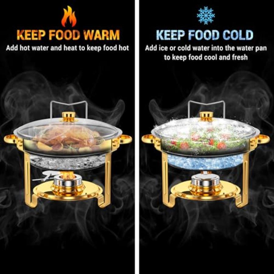 Round Chafing Dishes for Buffet 5 Qt High Grade Chafing Dish Buffet Set Full Size Pan Rolled-Edge Design Food Warmers for Parti