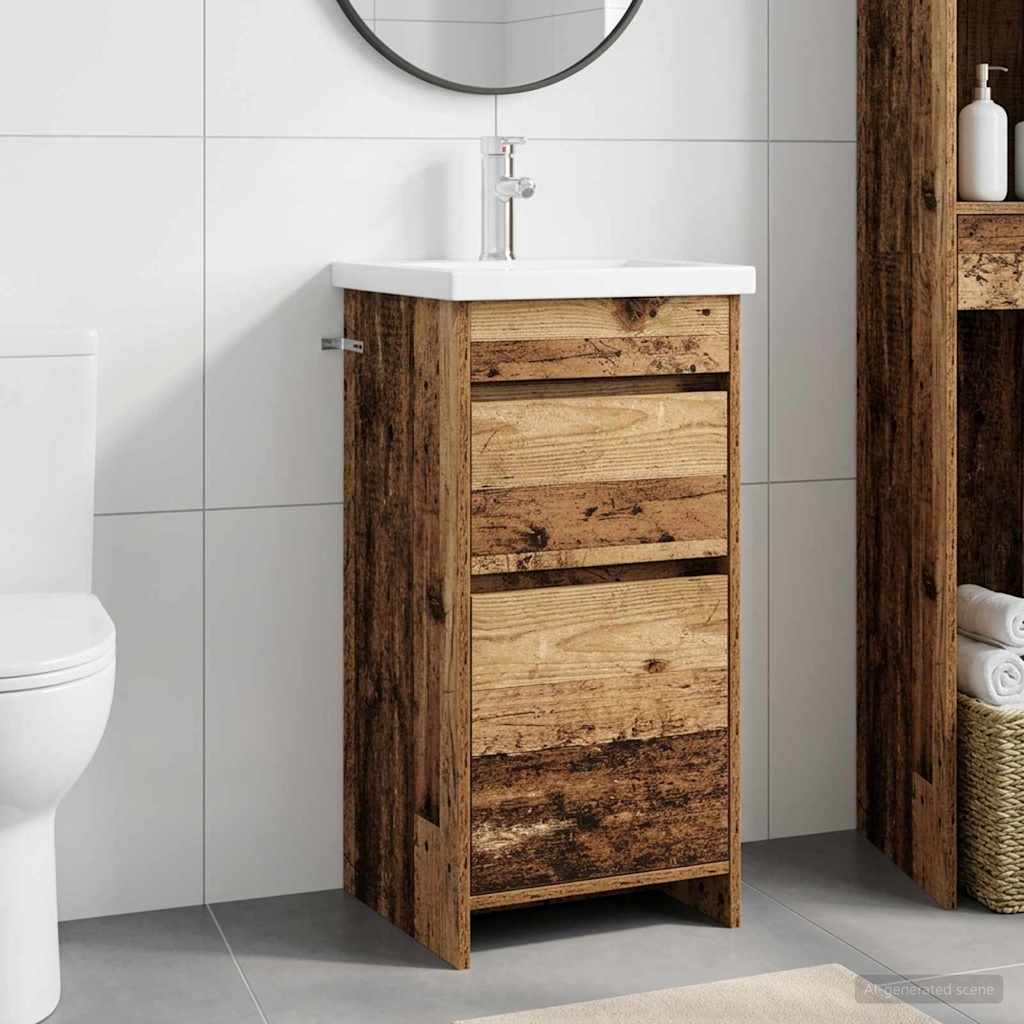 Bathroom Cabinet with Washbasin Rustic Wood Finish 42 X 40 X 84.5 Cm