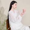 Sancai 2026 Spring New Chinese Embroidered V-Neck Loose Blouse