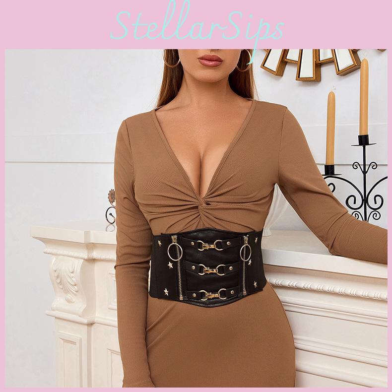 Two Zipper Side With Three Hook Buckle Star Pattern Elastic Waistband Women