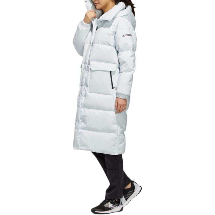 adidas Down Jackets Women's Light Blue Hooded Moderate EH5025