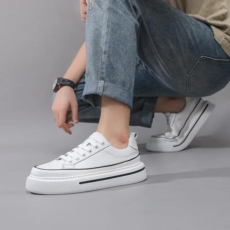Fashion Spring Autumn Cowhide Platform Sneakers Men Designer Soft-soled Light Men's Board Shoes Fashion Luxury Sports Zapatos De Hombre